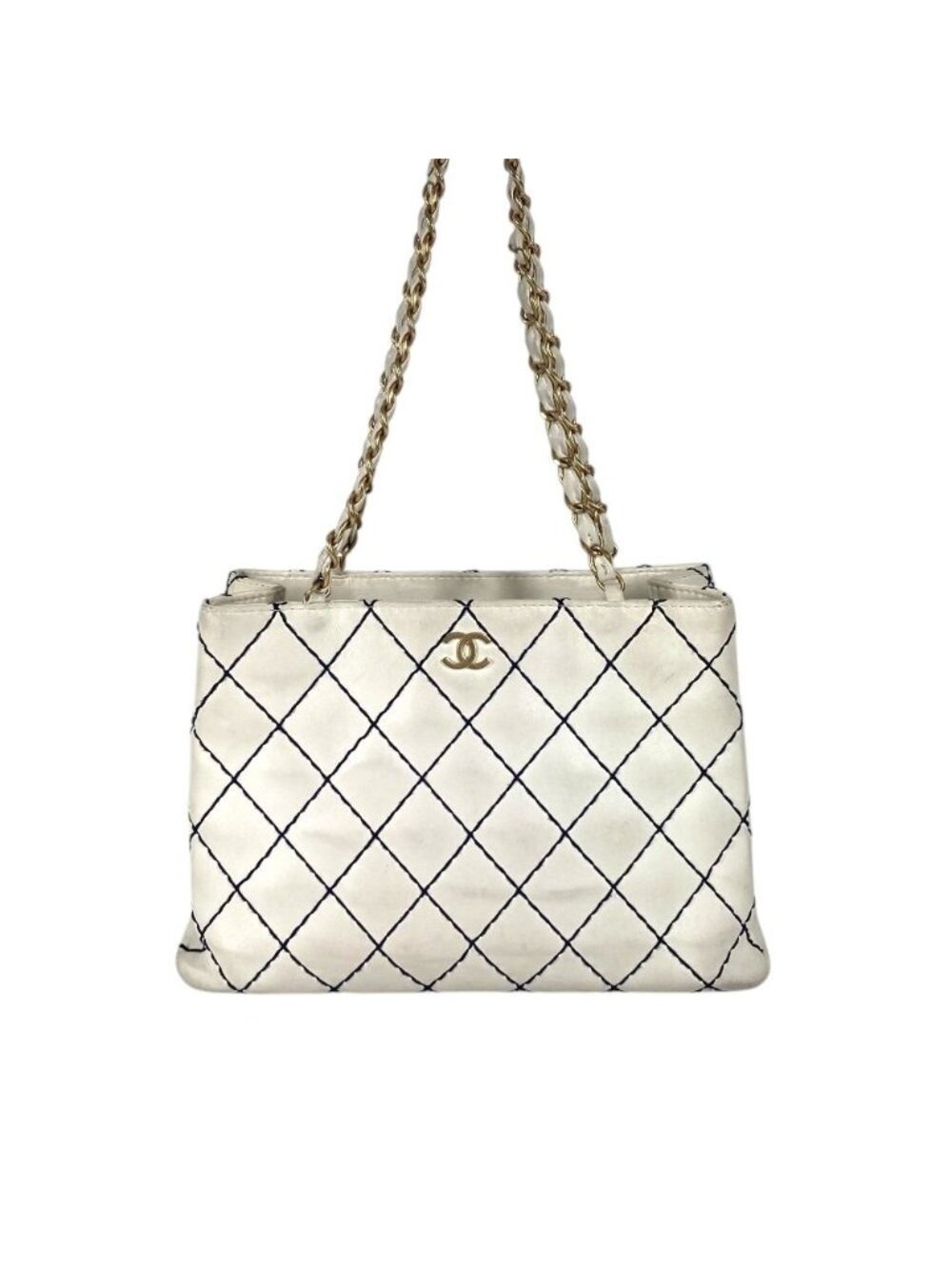 Chanel Shoulder Bag CC Logo Leather White